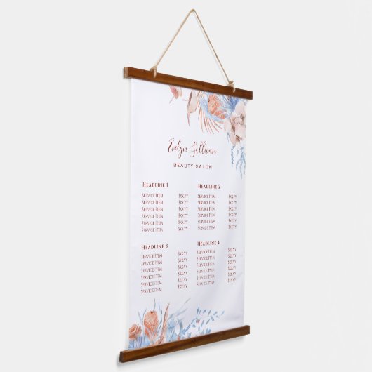 桃と青の熱帯性価格表 吊り下げ型タペストリー (傾斜あり)