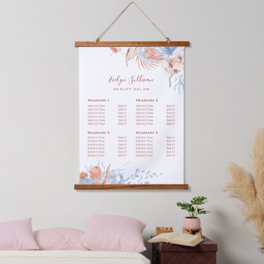 桃と青の熱帯性価格表 吊り下げ型タペストリー (寝室)