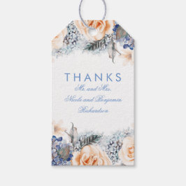 桃と青の花エレガントな結婚式 ギフトタグ