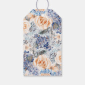 桃と青の花エレガントな結婚式 ギフトタグ (裏面)