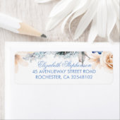 桃と青の花エレガントな結婚式 ラベル (インサイチュ)