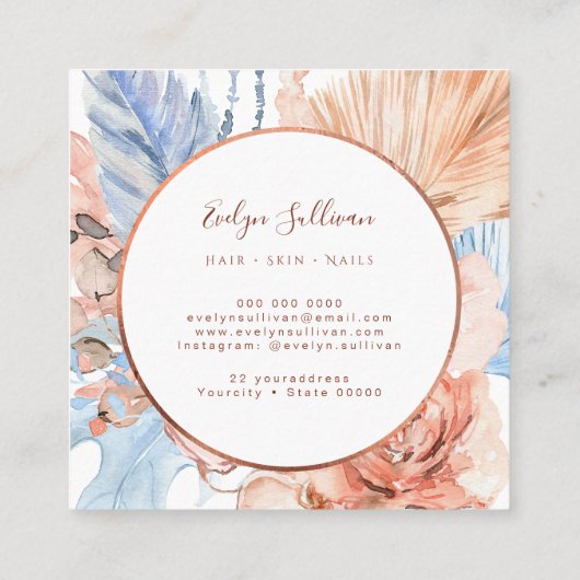 桃と青の花束の名刺 スクエア名刺 (裏面)