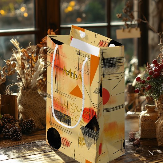 桃と黒の暖かいグロー幾何コンテンポラリー芸術 スモールペーパーバッグ