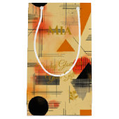 桃と黒の暖かいグロー幾何コンテンポラリー芸術 スモールペーパーバッグ (正面)