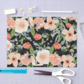 桃と黒の花柄 薄葉紙 (クラフト)