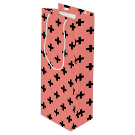 桃に黒いポルカ十字 ワインギフトバッグ