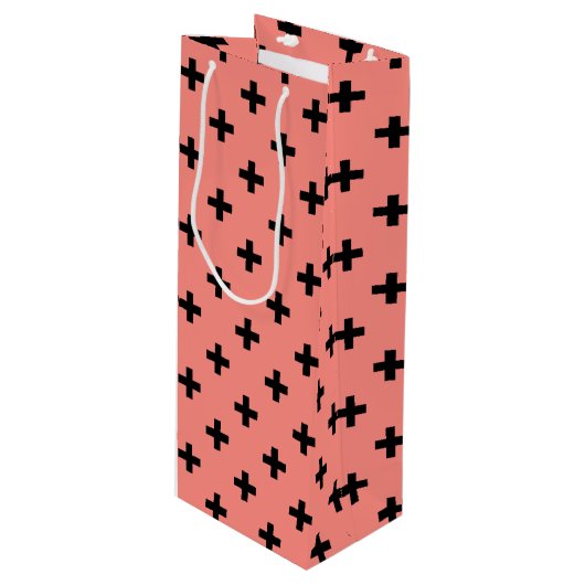 桃に黒いポルカ十字 ワインギフトバッグ (正面アングル)