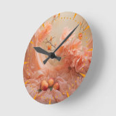 桃のうねりの花の柔らかい2024色 ラウンド壁時計 (傾斜)