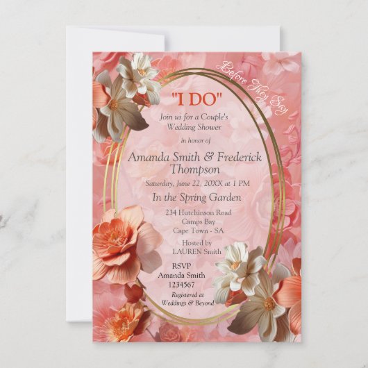 桃のうねりの花の柔らかい2024色 招待状 (正面)