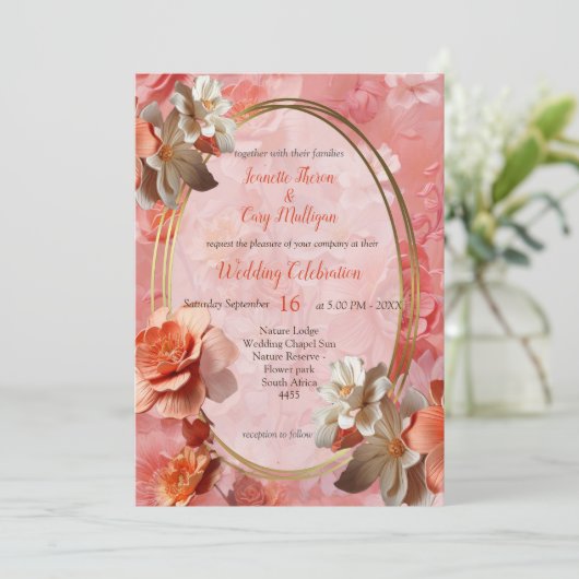 桃のうねりの花の柔らかい2024色 招待状 (スタンド正面)