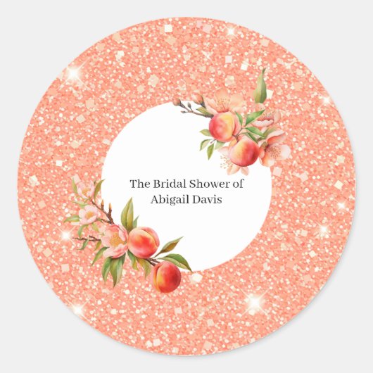 桃のように優雅な愛のブライダルシャワー ラウンドシール (正面)