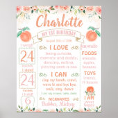 桃のように甘い最初の誕生日のマイルストーンのサイン ポスター (正面)