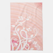 桃のらせん状と糸と花 キッチンタオル (縦)