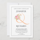 桃のアンパサンドとピンクのバラ結婚スvirtual 招待状 (正面)