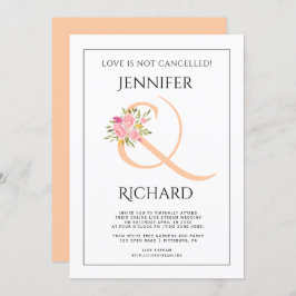 桃のアンパサンドとピンクのバラ結婚スvirtual 招待状