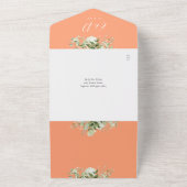 桃のグリーンと花のQRコードモノグラム結婚式 オールインワン招待状 (外側)
