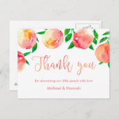 桃のサンキューカード、小さな桃の赤ちゃんシャワー ポストカード (正面/裏面)