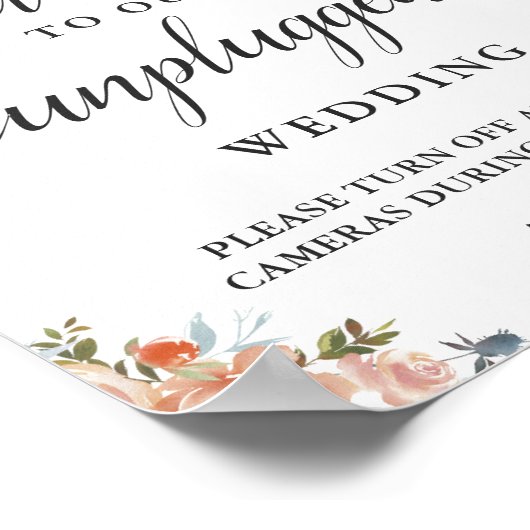 桃のサンゴフローラの結婚プラグを抜いた式のサイン ポスター (角)