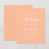 桃のシンプルスクリプト予算ウェディング招待状 (正面/裏面)