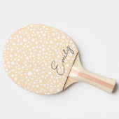 桃のシンプル背点々のある景に白い模様 卓球ラケット (横)