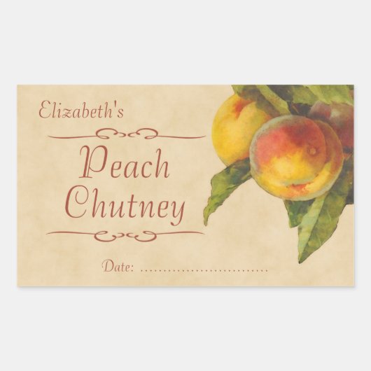 桃のジャムまたは缶詰 長方形シール (正面)