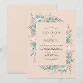 桃のソフト水彩 春のウェディング 招待状 (正面/裏面)