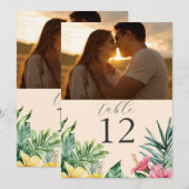 桃のトロピカルフラワーフォトテーブルナンバー 招待状 (正面/裏面)