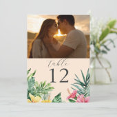 桃のトロピカルフラワーフォトテーブルナンバー 招待状 (スタンド正面)