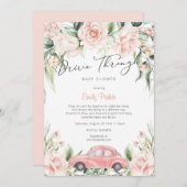 桃のドライブスルー水彩フローラベビーシャワー 招待状 (正面/裏面)