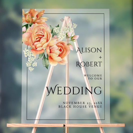 桃のバラと牡丹は霜の結婚降りた アクリルサイン (ニュートラル)