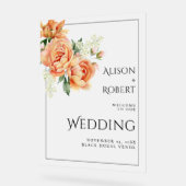 桃のバラと牡丹は霜の結婚降りた アクリルサイン (傾斜)