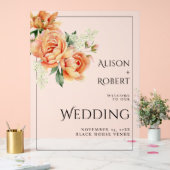 桃のバラと牡丹は霜の結婚降りた アクリルサイン (ウェディング)