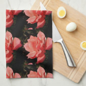 桃のバラと露 キッチンタオル (四つ折り)