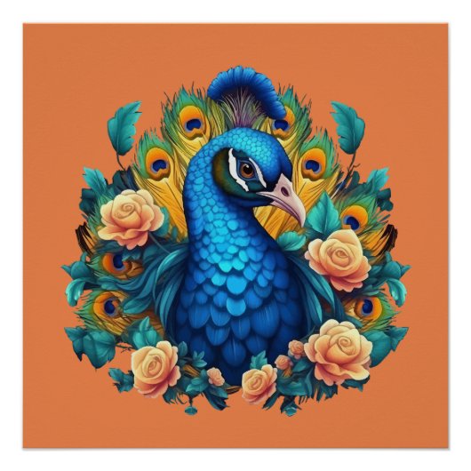桃のバラを持つ孔雀 ポスター (正面)