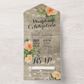 桃のバラ素朴ウッドストリングライツウェディングRSVP オールインワン招待状 (内側)