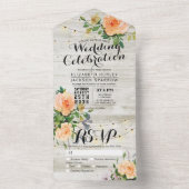 桃のバラ素朴ウッドストリングライツウェディングRSVP オールインワン招待状 (内側)