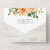 桃のバラ素朴ウッドストリングライツウェディングRSVP オールインワン招待状 (裏面)