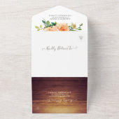 桃のバラ素朴ウッドストリングライツウェディングRSVP オールインワン招待状 (外側)