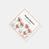 桃のピンクのケシの花のフローラ結婚ズ スタンダードカクテルナプキン (角)