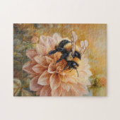 桃のピンクの花にミツバチ ジグソーパズル (横)