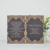 桃のフレーム、黒板の折り畳まれた結婚式プログラム (スタンド正面)