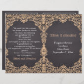 桃のフレーム、黒板の折り畳まれた結婚式プログラム (正面/裏面)