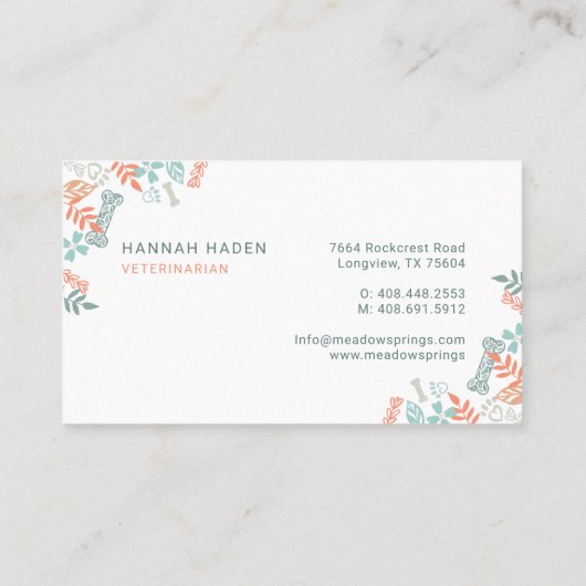 桃のフローラと葉ペットポープリントパターン 名刺 (裏面)