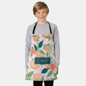 桃のフローラカラフルパタパーソナライズされたーン エプロン (着用した状態)