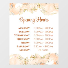 桃のマーブル模様の営業時間窓用ステッカー ウィンドウサイン