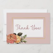 桃のミモザの花が咲くウェディング サンキューカード (正面)