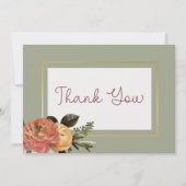 桃のミモザの花が咲くウェディング サンキューカード (正面)