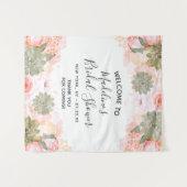 桃のミントの多肉植物の花のウェルカムサイン タペストリー (正面(横))