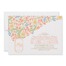 桃のメイスンジャー珊瑚花結婚式招待状