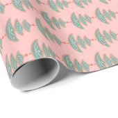 桃のモダン上のヴィンテージのクリスマスツリーパターン ラッピングペーパー (ロールコーナー)